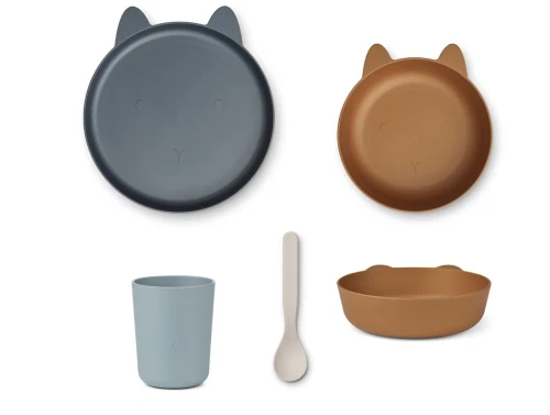 Liewood rabbit whale blue multi mix spisestel Paul (4-pack)